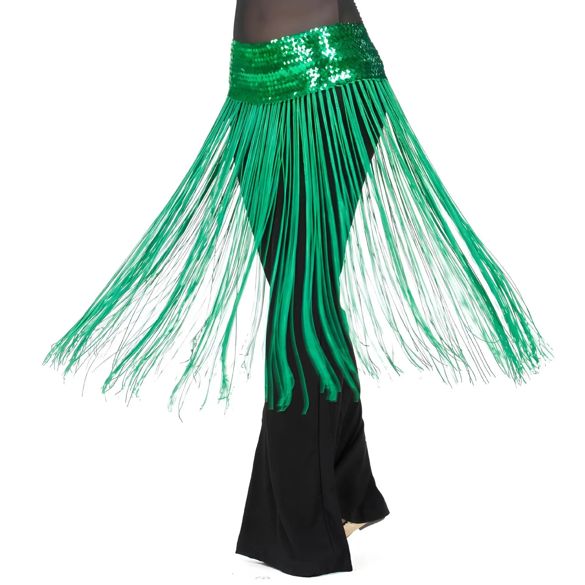 Sciarpe per fianchi di danza del ventre con catena lunga in nappa elastica con paillettes Accessori per la vita di danza del ventre per le donne Spettacolo teatrale