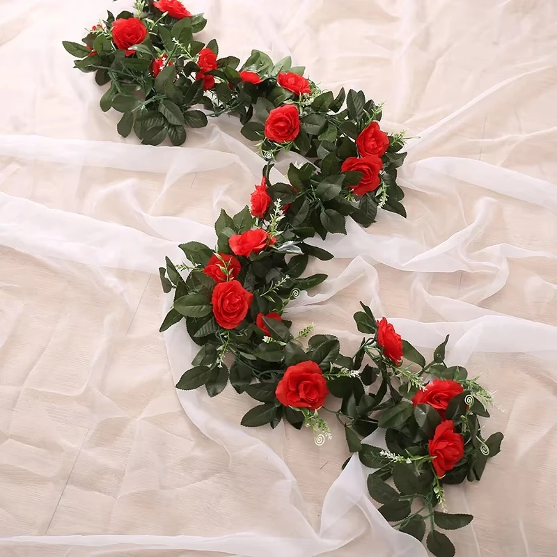 Kunstmatige Rose Vine Zijde Hangende Bloemen Valentijn Huwelijksboog Festival Rotan Nep Plant Outdoor Garland Romantische Home Decora