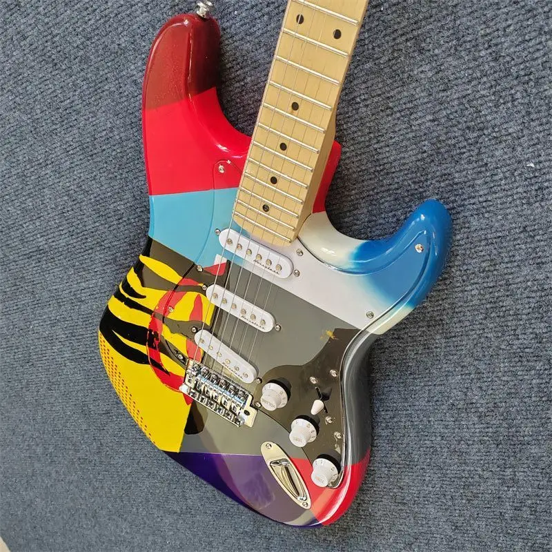 

22 Frets Electric Guitar Hand Painted 6 String 3 Pickups Maple Fingerboard Alder Wood Body Customized Fashion Factory Outlet