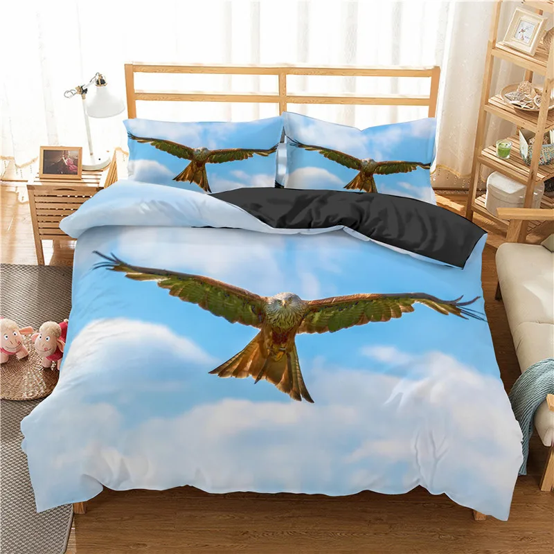 Eagle Duvet Cover Set King/Queen Size,white Eagle Hunting on The Sea Print Bedding Set for Boys Man Adults Polyester Quilt Cover