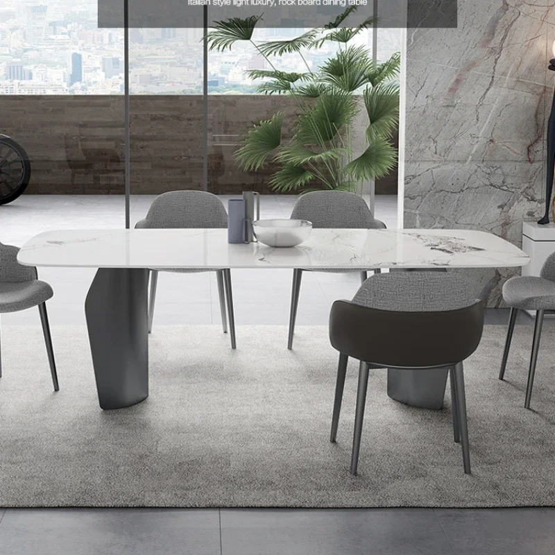 

Stone Plate Dining Table and Chair Household Small Apartment Light Luxury High-End Modern Stainless Steel Dining Table