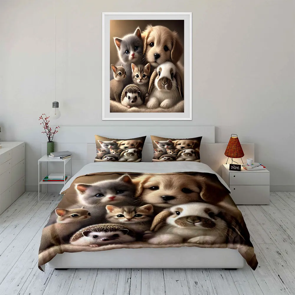 3pcs Adorable small animal gathering Print Soft Comfortable Duvet Cover Bedding Set Included 1*Duvet Cover  2*Pillowcases