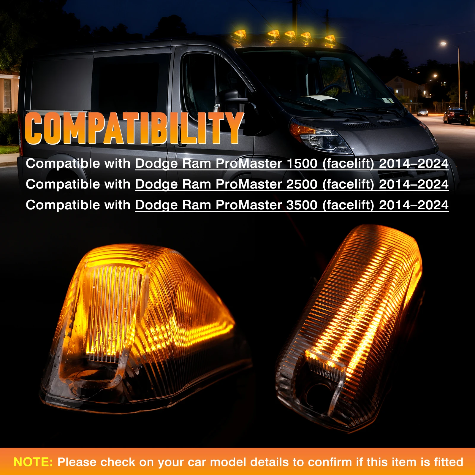 5pcs 12V 54LED Cab Roof Marker Lights Set Top Mouse Signal Light For Dodge Ram ProMaster 1500 2500 3500 (facelift) 2014-2025