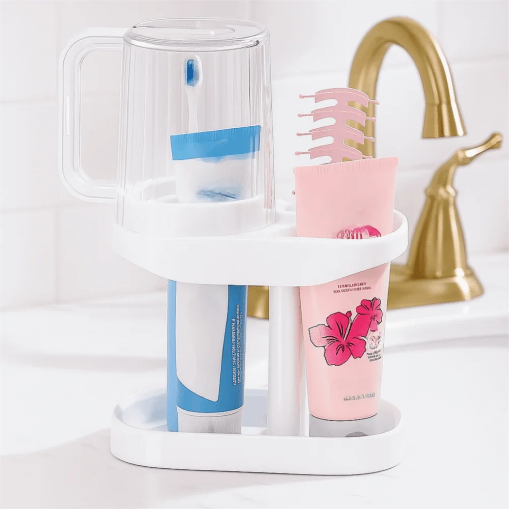 

Dustproof Toothbrush Holder Adjustable Stable Toothpaste Storage Rack Large capacity Draining water Mouthwash Cup Household
