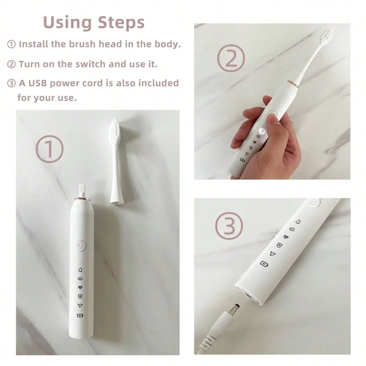 1PC Electric Toothbrush With 8 Replaceable Toothbrush Heads, A… — view 6