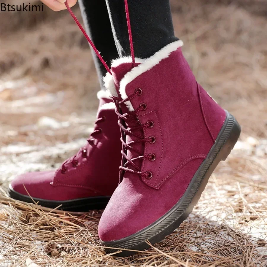 Bottes de neige chaudes pour femmes, chaussures décontractées, bottes de rinçage, légères, talons bas, bottes à lacets pour femmes, hiver, 2024