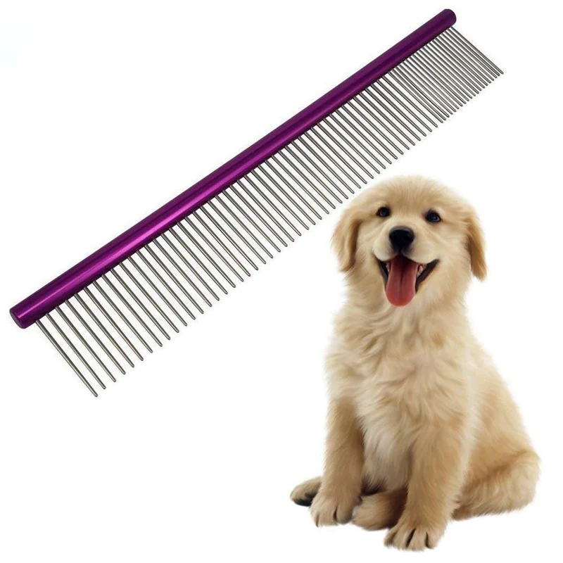 Stainless Steel Pet Hair Removal Comb, Dog and Cat, Solid Color, Bulldog Supplies, Sparse, Metal, Puppy, Grooming Products