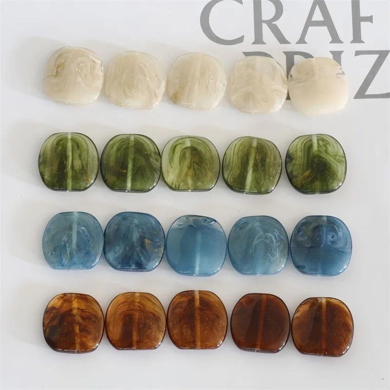 

New arrived 50pcs/lot 22mm color print geometry irregular square shape resin straight hole beads diy jewelry accessory