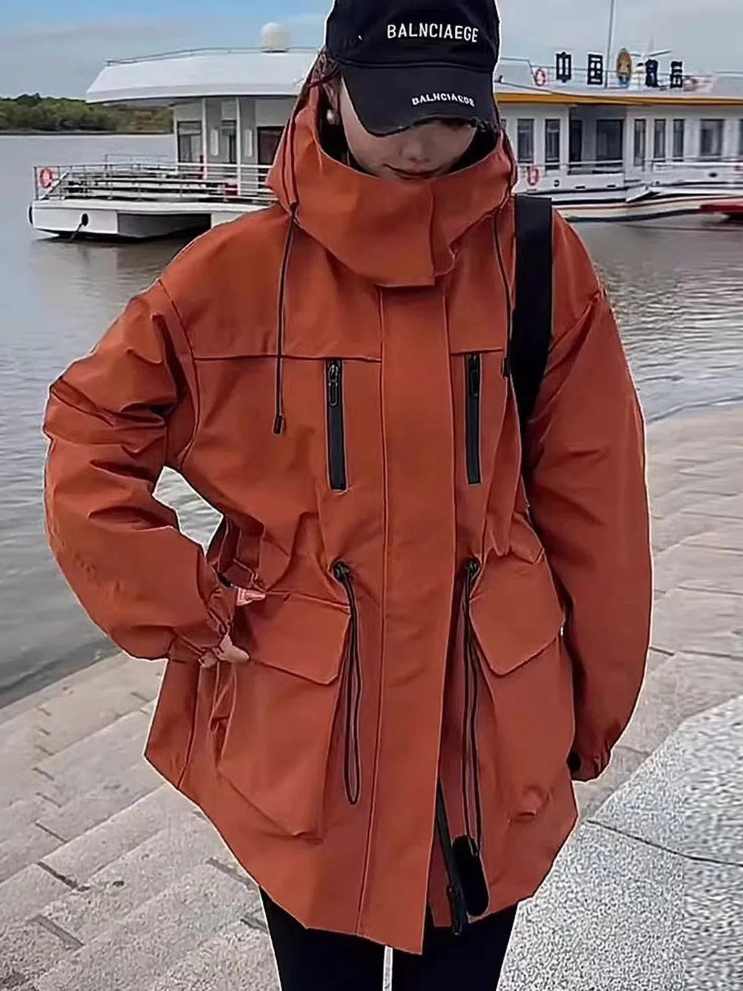 Women's Outdoor Windbreaker Jacket Hooded Drawstring Casual Versatile Autumn 2025 New Style Loose Fit Long Sleeve Zipper