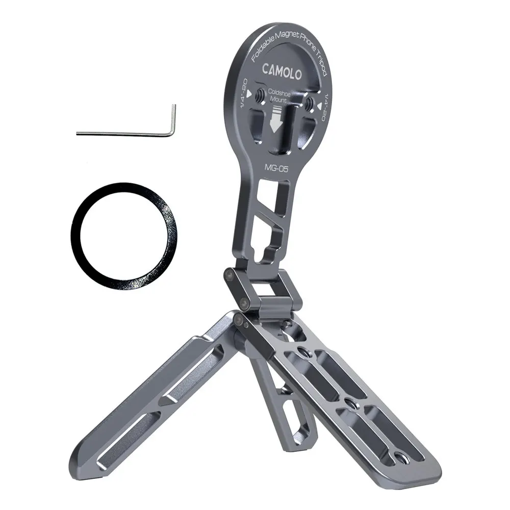Faltbares magnetisches Selfie-Stick-Stativ mit Arca-Platte 1/4-20 Kaltschuh-Desktop-Telefon-Stativhalterung für Magsafe iPhone 15 14 Samsung