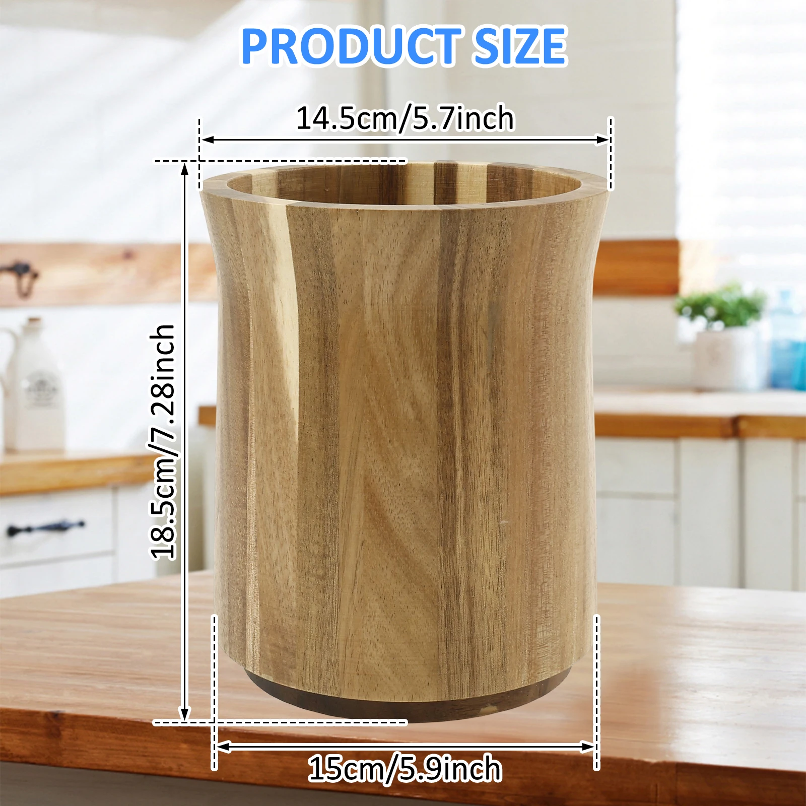 أنبوب تخزين خشبي لأدوات الطبخ وعيدان تناول الطعام وملاعق وشوك وأدوات المائدة 360 درجة °   رف تخزين متعدد الوظائف للمطابخ