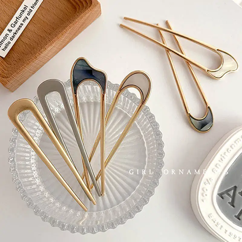 U-Shaped Hair Fork Fashion Metal Gold Color Shell Hairpin Geometric Headwear Hair Sticks Women Girls Hair Accessories image 2