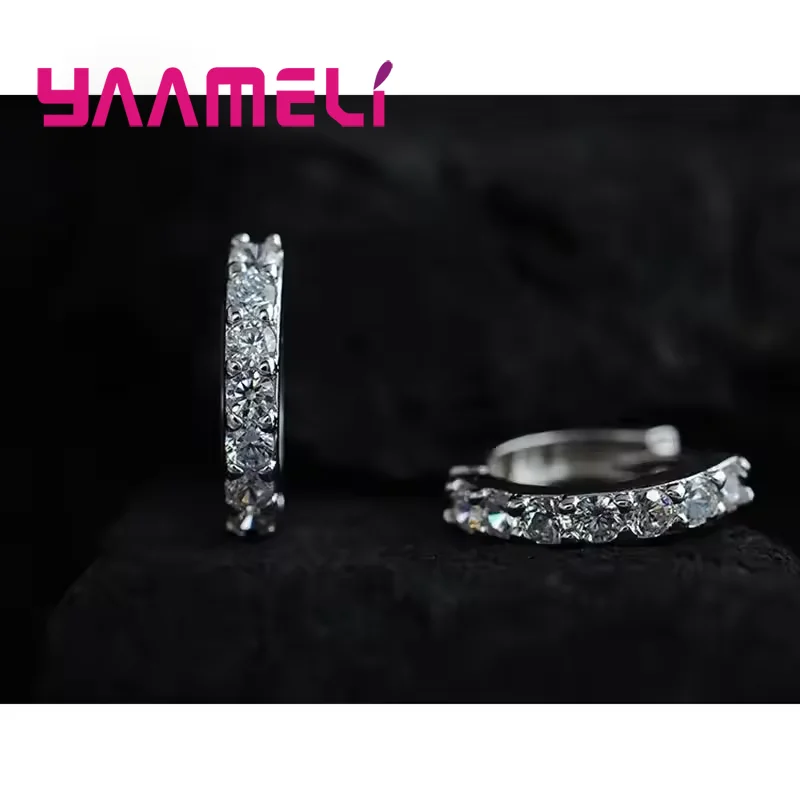Fast Ship Newest Luxury Romantic Women Jewelry 925 Sterling Silver Plated Rhinestone Crystal Hoop Earrings For Women Wholesale