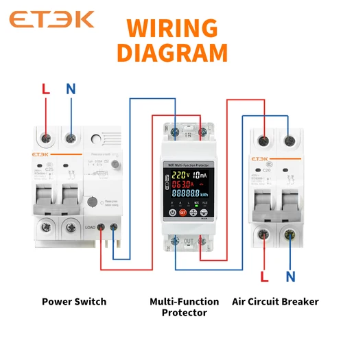 Imagen 2 del producto ETEK Protector monofásico de sobretensión V/A, dispositivo de protección contra fugas, función de instrumento, LCD * Control inteligente