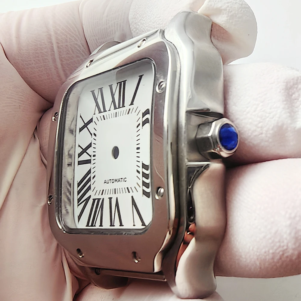 38 مللي متر الذهب مربع حالة الأبيض مربع الهاتفي ل 316L الصلب ساعة NH36 أجزاء الحركة الأوتوماتيكية إصلاح وتعديل