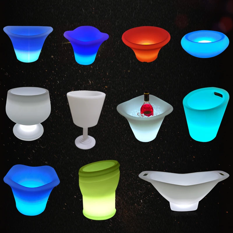 

Customized waterproof luminous ice bucket colorful color change creative bucket decorative wine tray bowls utensils wine set.