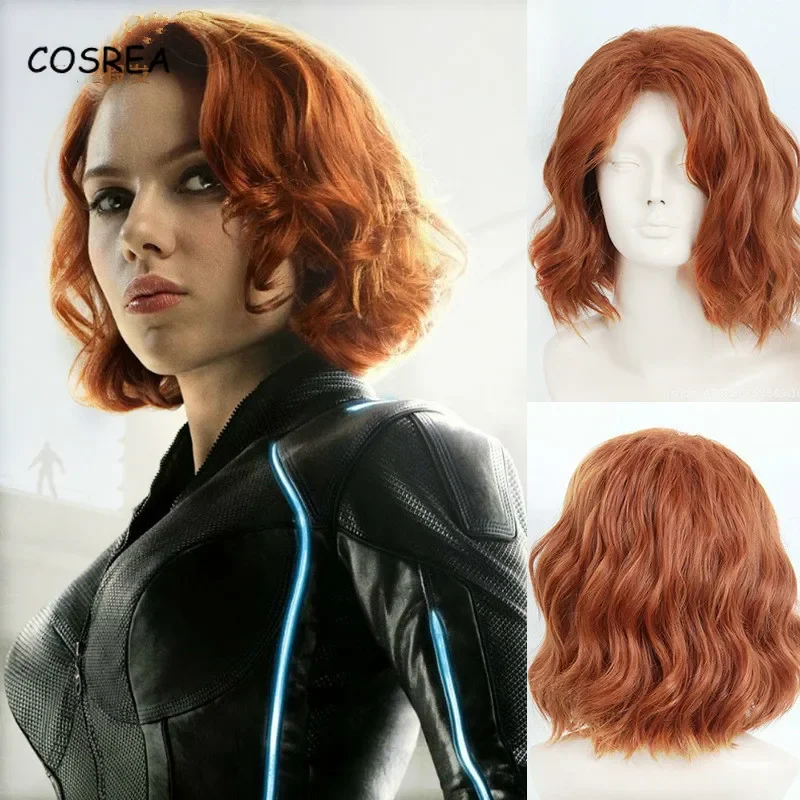 COSREA Cosplay Black Widow Hair Wig Synthetic Brown Curly Wig for Women Costume Natasha Romanoff Headwear Party