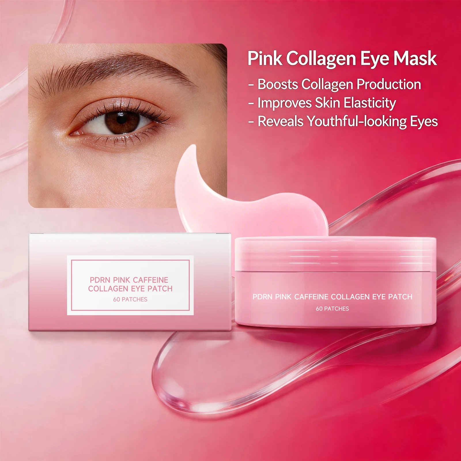 ​Collagen Eye Mask for Dark Circles Hydrating Brightening Under Eye Mask Anti Puffiness Fine Lines PDRN Pink Caffeine Eye Patche