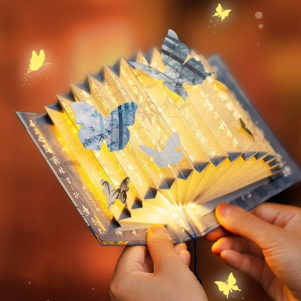 

Орнамент 3D стереоскопическая DIY книжная лампа в форме веера в древнем стиле ночник каллиграфия настольное украшение художественная книжная лампа для дома