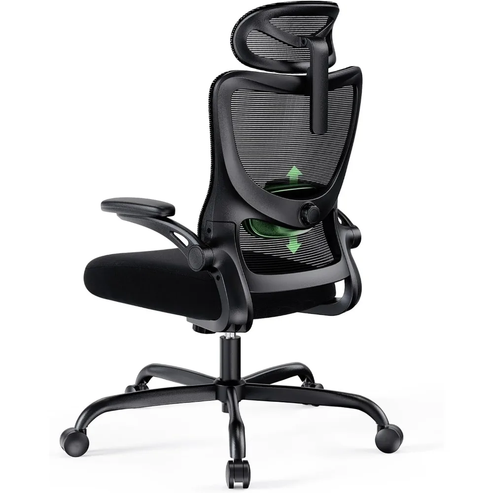 Office Chair, Ergonomic Desk Chair with PU Armrests and Adjustable Lumbar Support Breathable Mesh Computer Chair Rolling Swivel