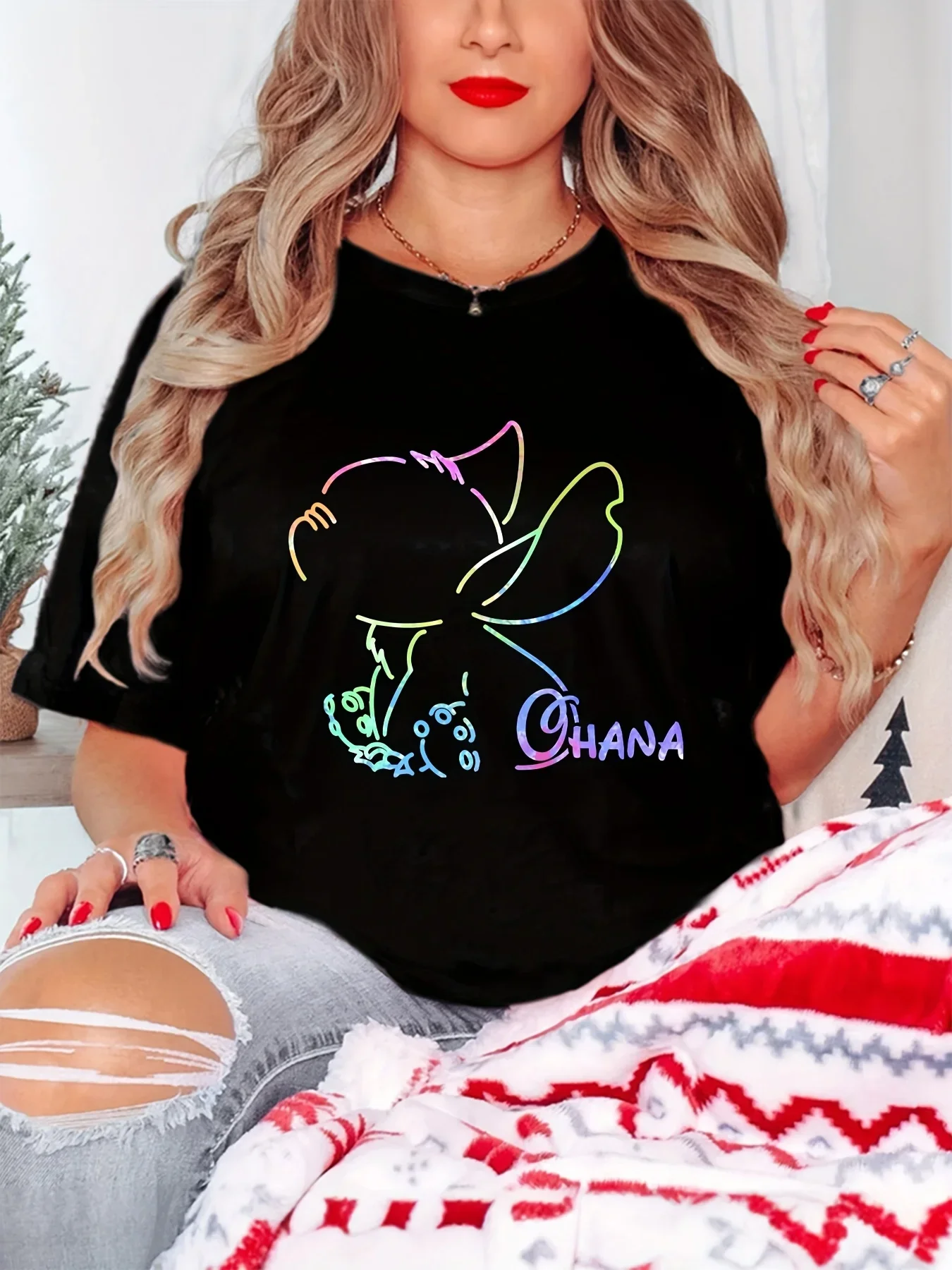 

Women's pure cotton graphic T-shirt, lightweight and stylish, comfortable, casual and trendy, machine washable, loose large size