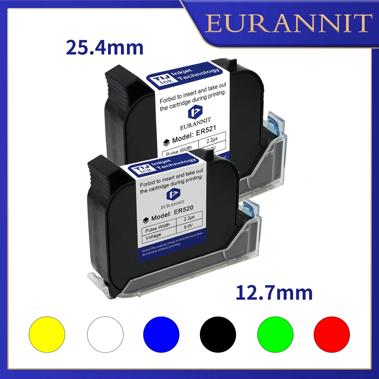 EURANNIT 12.7/25.4mm Thermal Inkjet Printer Cartridge Fast Drying White Red Yellow Blue Green Water-proof Solvent Ink Cartridges