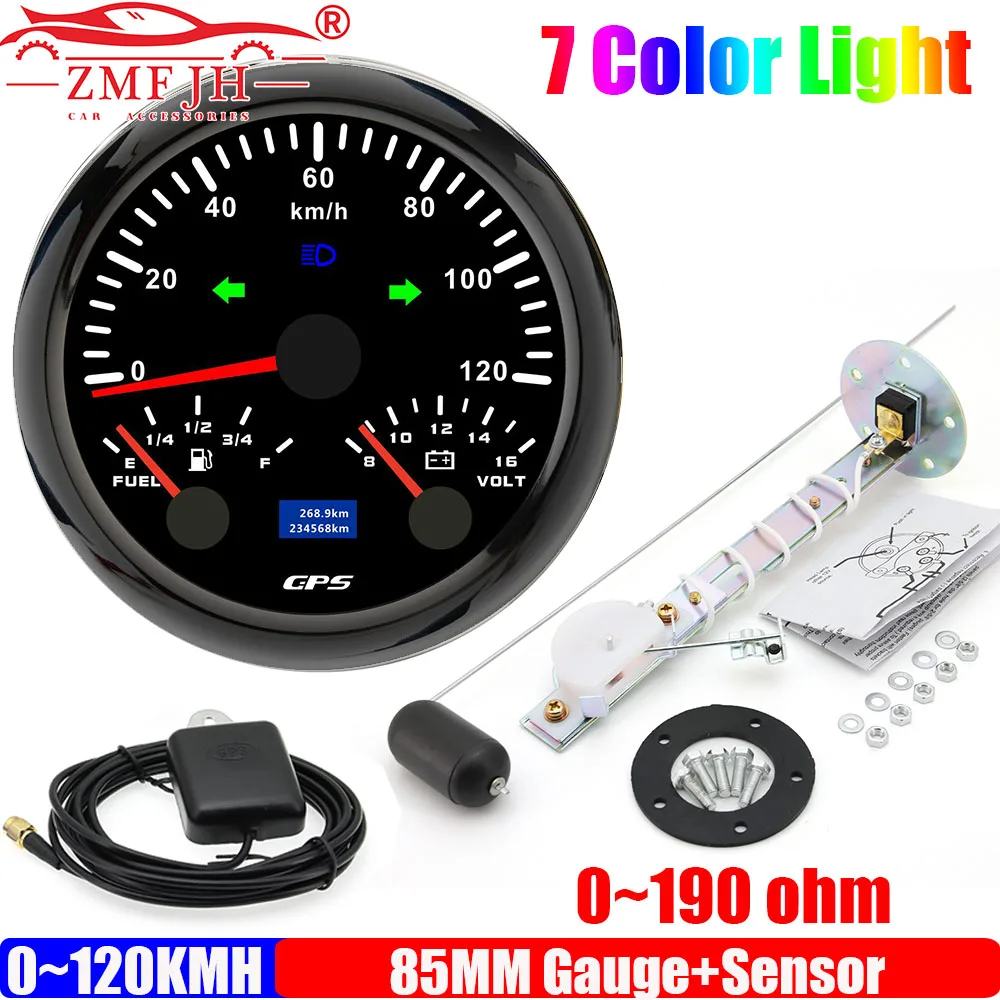 zmfjh-compteur-de-vitesse-gps-85mm-pour-voiture-et-bateau-jauge-de-niveau-de-carburant-voltmetre-avec-capteur-de-niveau-d'huile-0-190ohm-feu-de-croisement-et-clignotant-led-7-couleurs