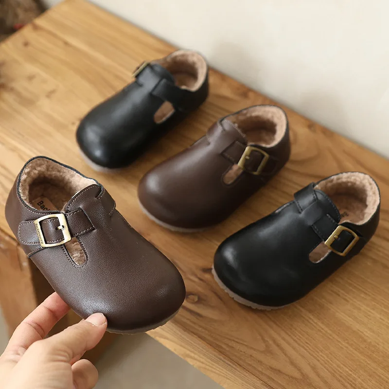Winter Baby Boys Casual Shoes Warm Lining Soft Grain Cowhide Children's Cotton Shoes School Party Girls School Evening Party