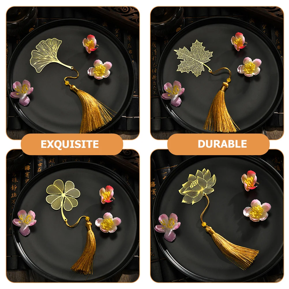 

4pcs Metal Bookmarks Hollow Leaf Tassel Design Bookmark For Reading Gift Decorative Page Marker Kids Students Book Lovers