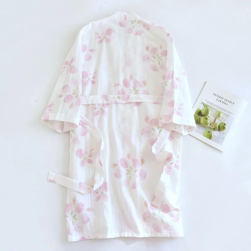 2026 New Women's Spring/Summer Sleeping Robe 100% Cotton Double Layer Gauze Bathrobe Large Size Loose Breathable Home Clothing