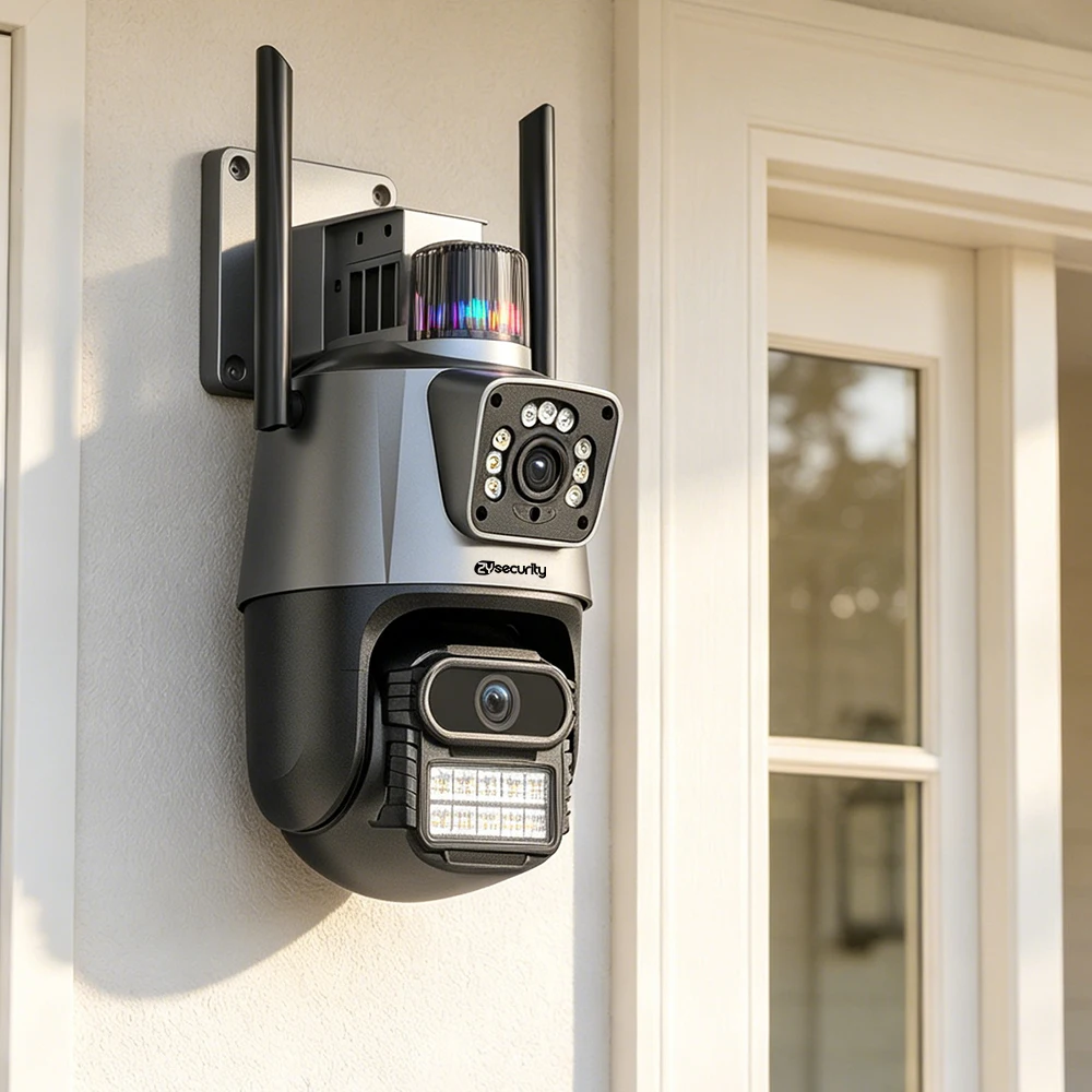 Weatherproof Outdoor PTZ Camera WiFi Wireless Dual Lens Dual Screen AI Motion Tracking Color Night Vision 2-Way Audio Security