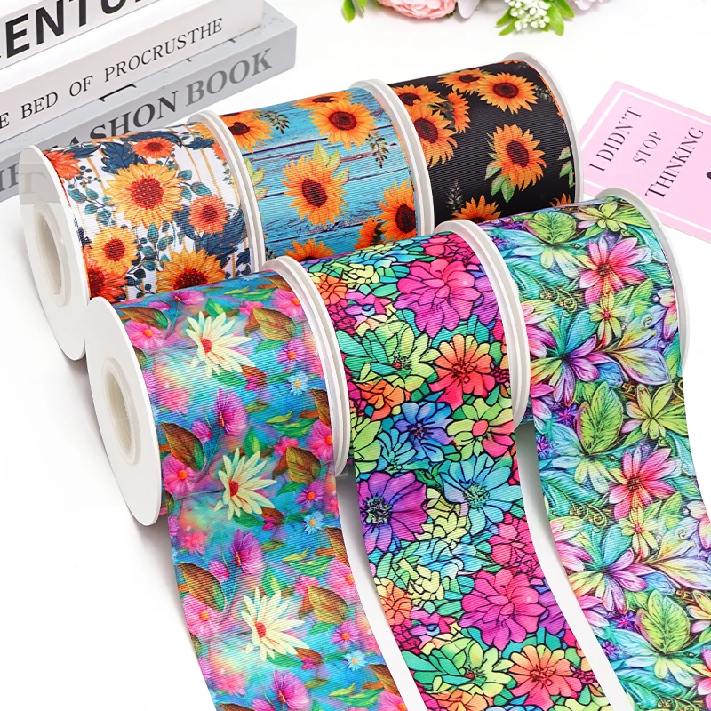 DIY Cartoon Plant Flower Printed Grosgrain Ribbon For Craft Supplies Sewing Accessories 5 Yards. 86373