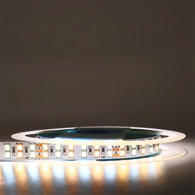 Dwurzędowa taśma LED SMD2835 CCT Podwójna biała + ciepła biała taśma LED DC 12V 24V 12mm PCB 240leds/m 336leds/m Elastyczna taśma linowa 5M