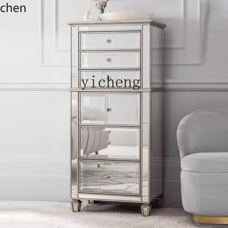 ZML Living Room Light Luxury Mirror Chest of Drawer Bedroom Solid Wood Storage Modern Wall Shelf Locker