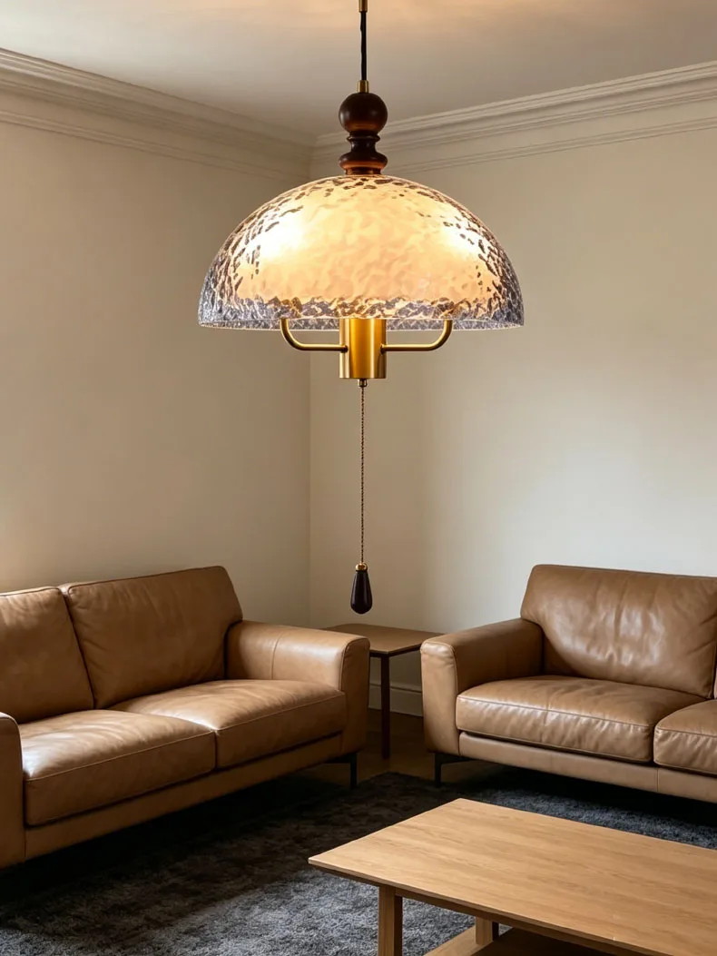 Acrylic Lampshade Pendant Lights Three E27 Bulb Brown Wood