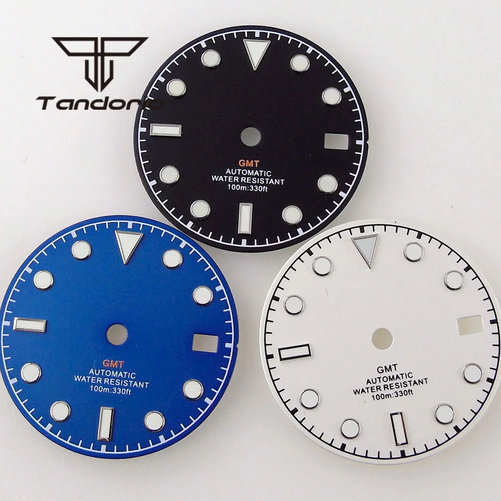 29mm GMT Watch Dial+Snowflake Hands Date Window Fit NH34 Automatic Movement Black/Blue/White Color Face Spare Parts Accessories