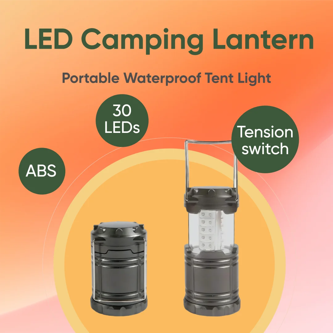 

Складной светодиодный фонарь для кемпинга, портативный водонепроницаемый светильник для палатки с 30 светодиодами для использования на открытом воздухе, пеших прогулок, в чрезвычайных ситуациях и в автомобиле
