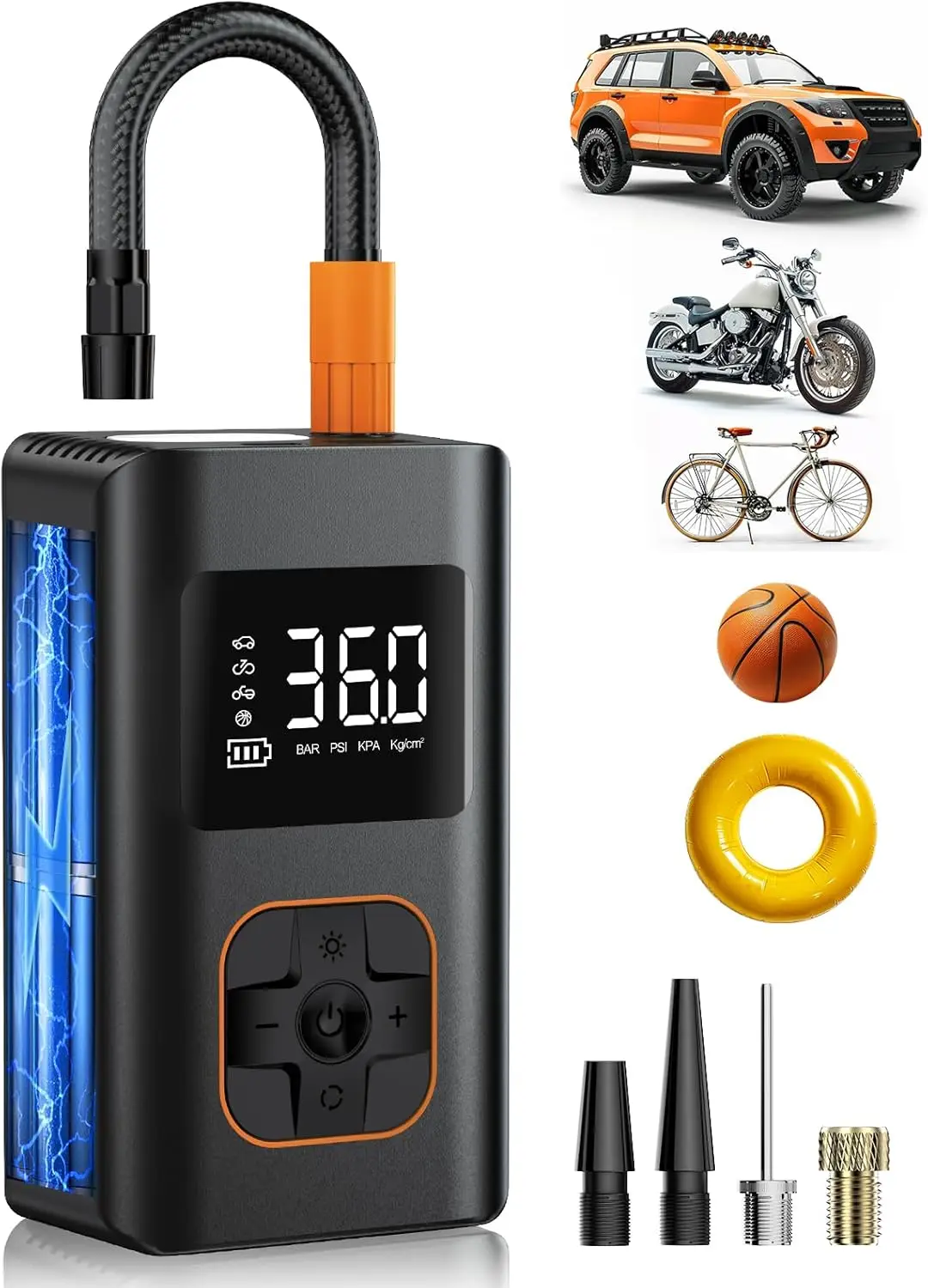

Portable Tire Inflator 150 PSI Electric Air Pump with LED Light & Digital Gauge for Car, Motorcycle, Bike, Ball