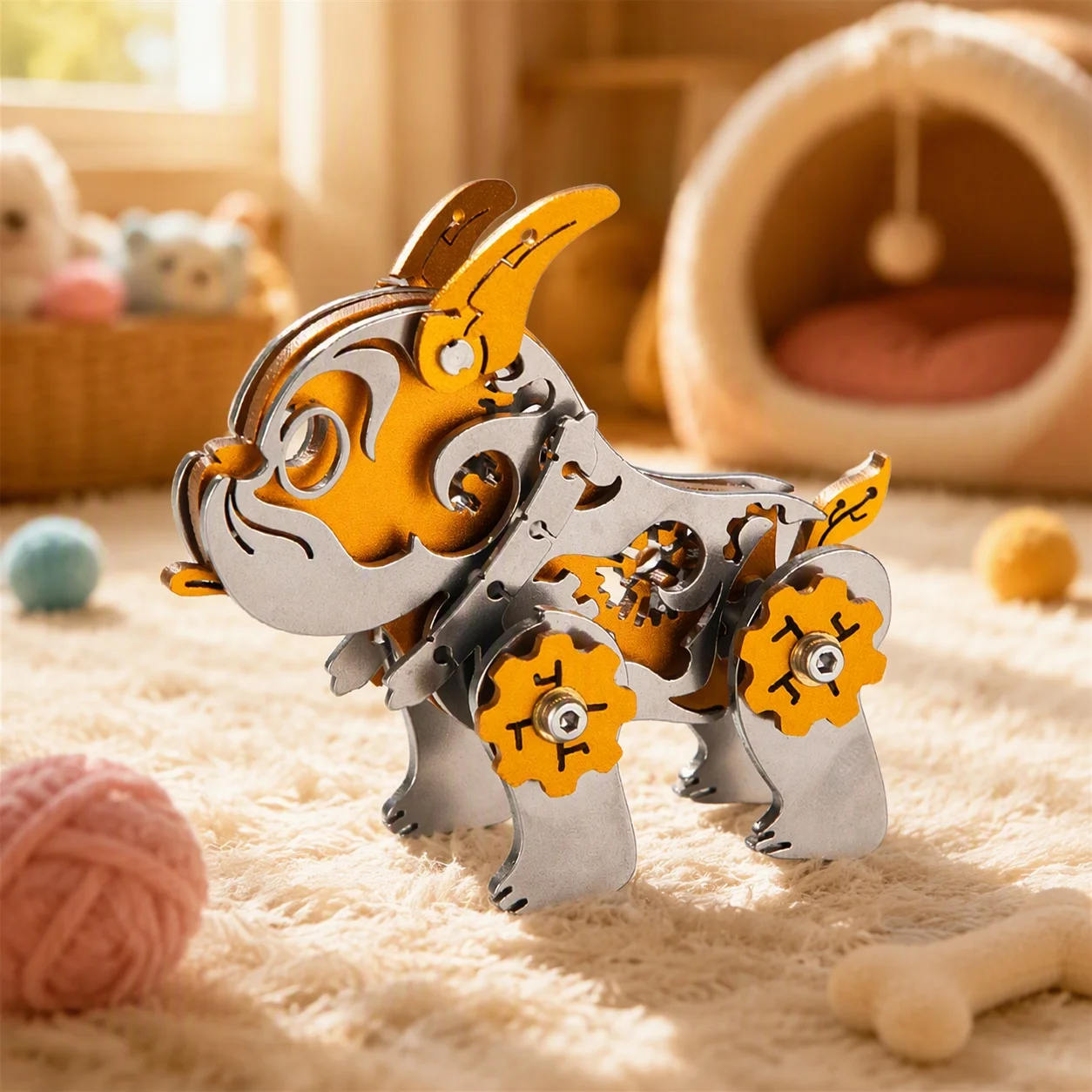 MOKR Bulldog 3D Metallpuzzle Kinderspielzeug Denkspiel-Puzzles für Erwachsene DIY Montagemodelle Geburtstagsgeschenk Bildung