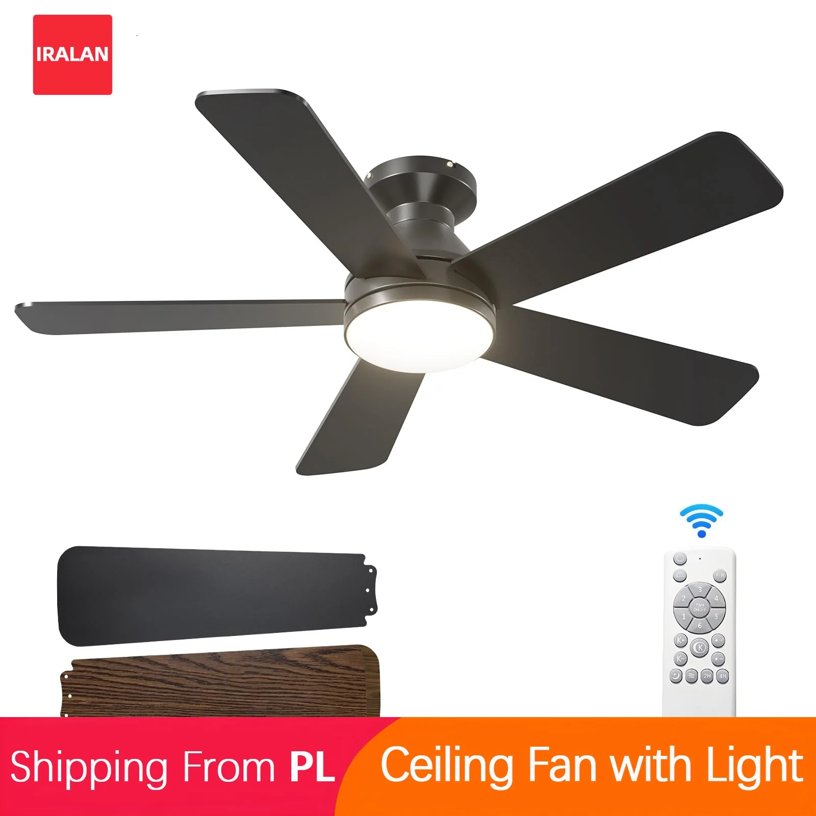 Ventilateur de plafond et lampe grand format avec télécommande, silencieux et programmable, ventilateur électrique à cinq pales pour rafraîchissement, 42/52 pouces, pour la maison
