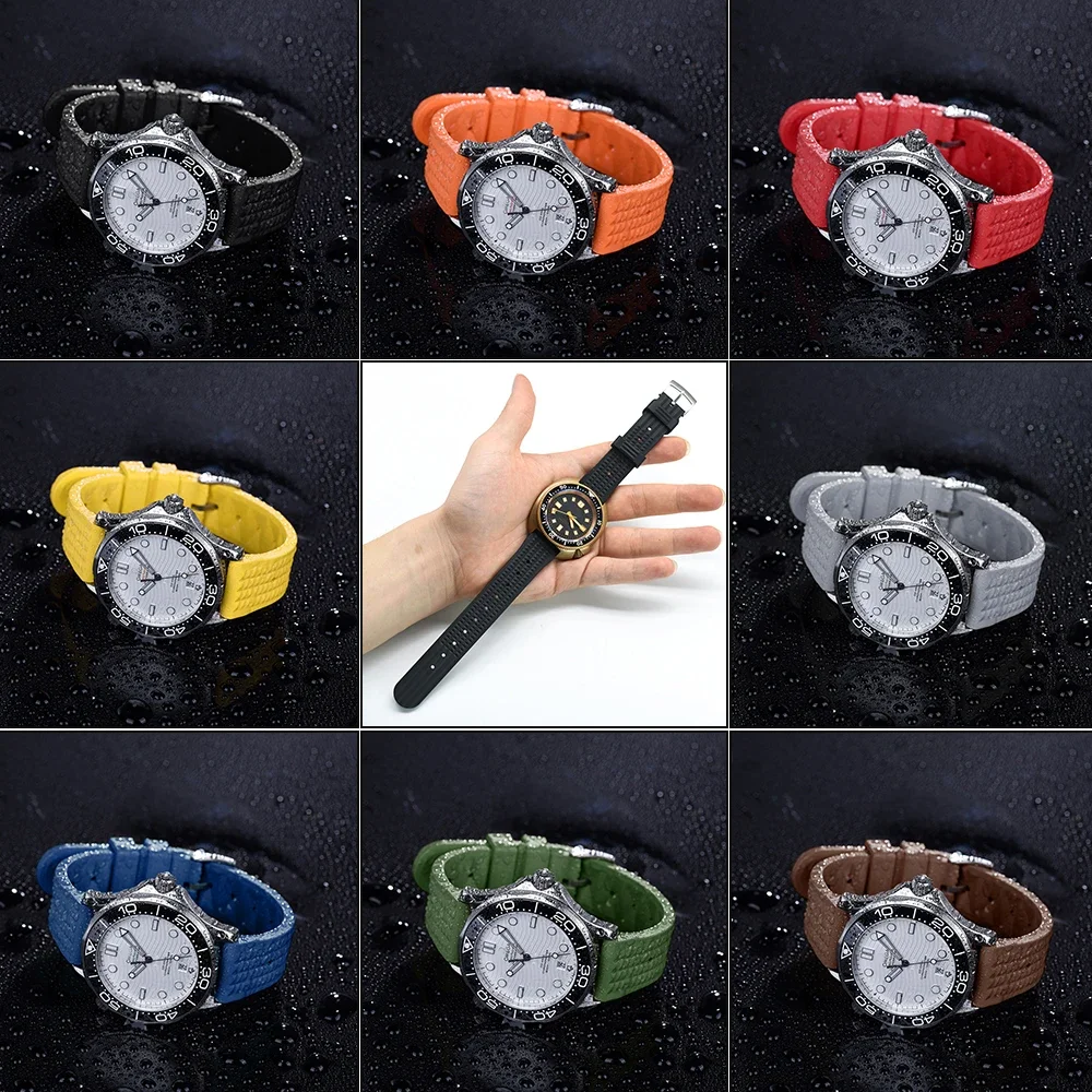 Premium Grade Waffle FKM Watch Band 20mm 22mm Fast Release Fluoro Rubber Waffle Watch Strap For Traditional Diving Watch