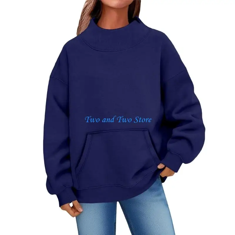 HX6F Mock Neck Sweatshirt Women Fall Long Sleeve Crewneck Oversized Pullover Casual Sweatshirts No Hood With Pockets