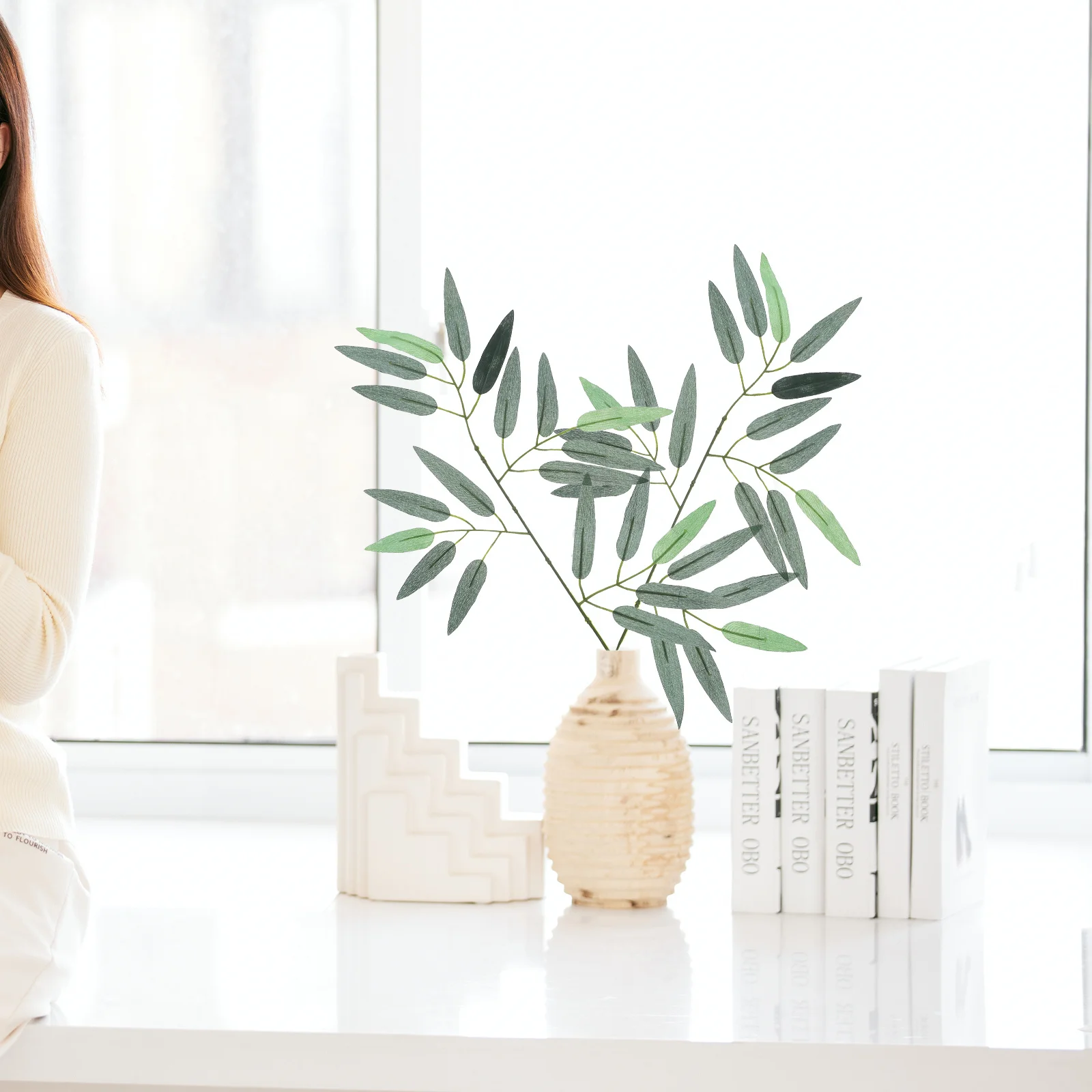 50 قطعة من أوراق الخيزران الاصطناعية الخضراء، أوراق نباتات صناعية مزخرفة واقعية للمنزل والمكتب والحديقة، مصنوعة من الخيزران المزيف