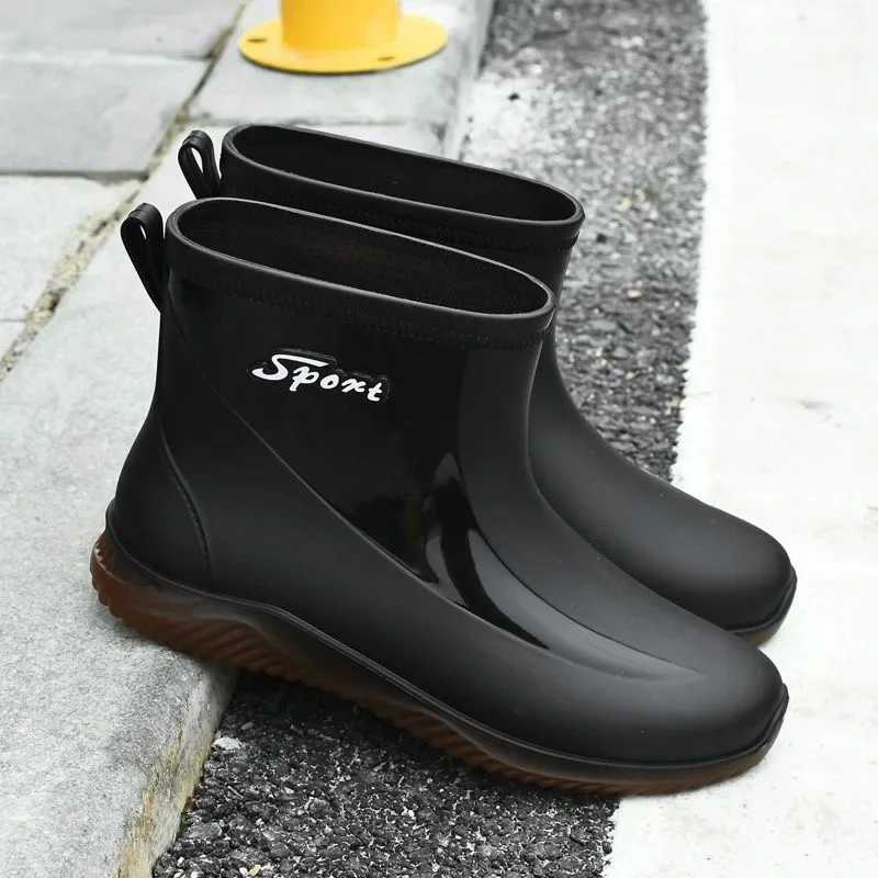 2023 New Men\'s Rain Boots Outdoor Anti Slip Waterproof Durable Rubber Shoes Car Wash Kitchen Work Shoes Winter Cotton Shoes