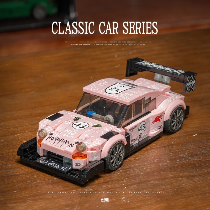 

Маленький конструктор-пазл в виде ретро-автомобиля Porsche с восемью элементами, розовый, для сборки, декоративная игрушка, подарок для мальчика на Рождество