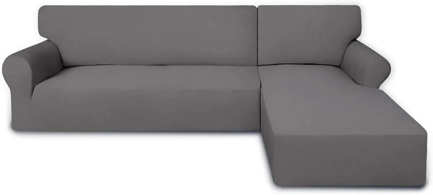 Stretch Sectional Couch Covers - 2 pcs Spandex Non Slip Sofa Covers with Elastic Bottom for L Shape Sectional Sofa