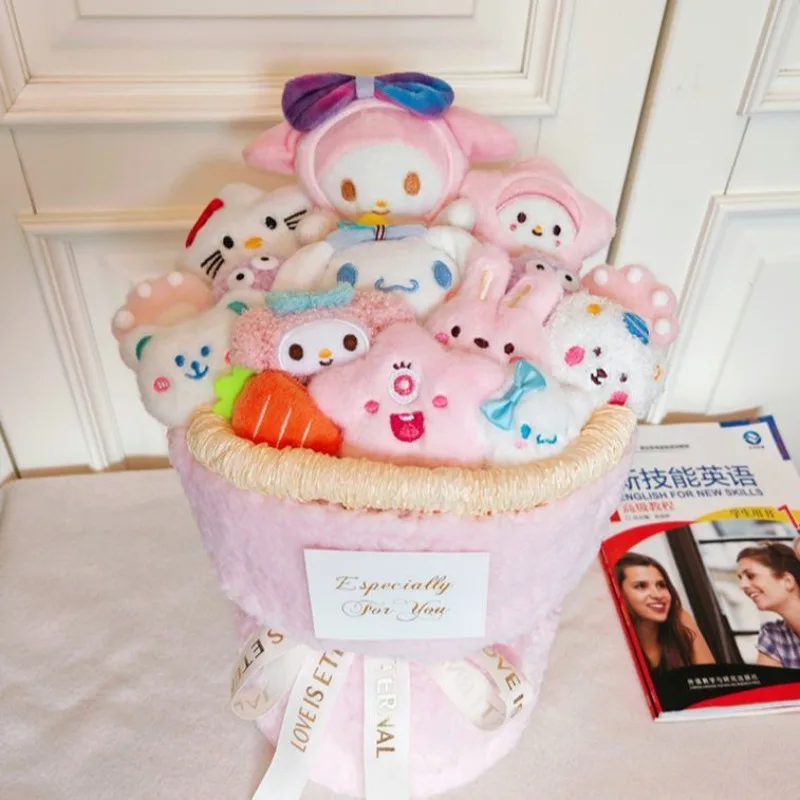 Kawaii سينامورول مرحبا كيتي بلدي ميلودي سانريو الطلاب لطيف الكرتون الدمى باقة ألعاب من نسيج مخملي غرفة الديكور هدية للأطفال