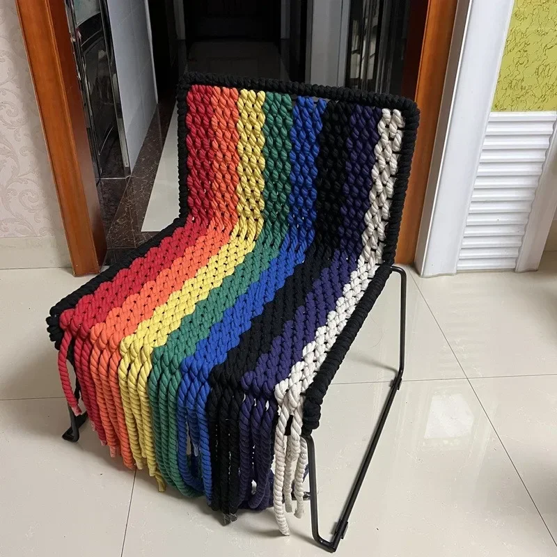 Armchair Furniture Scandinavian Ins Woven Sofa Single Household Iron Lazy Leisure Backrest Stool Net Red Photo Clothing image 3