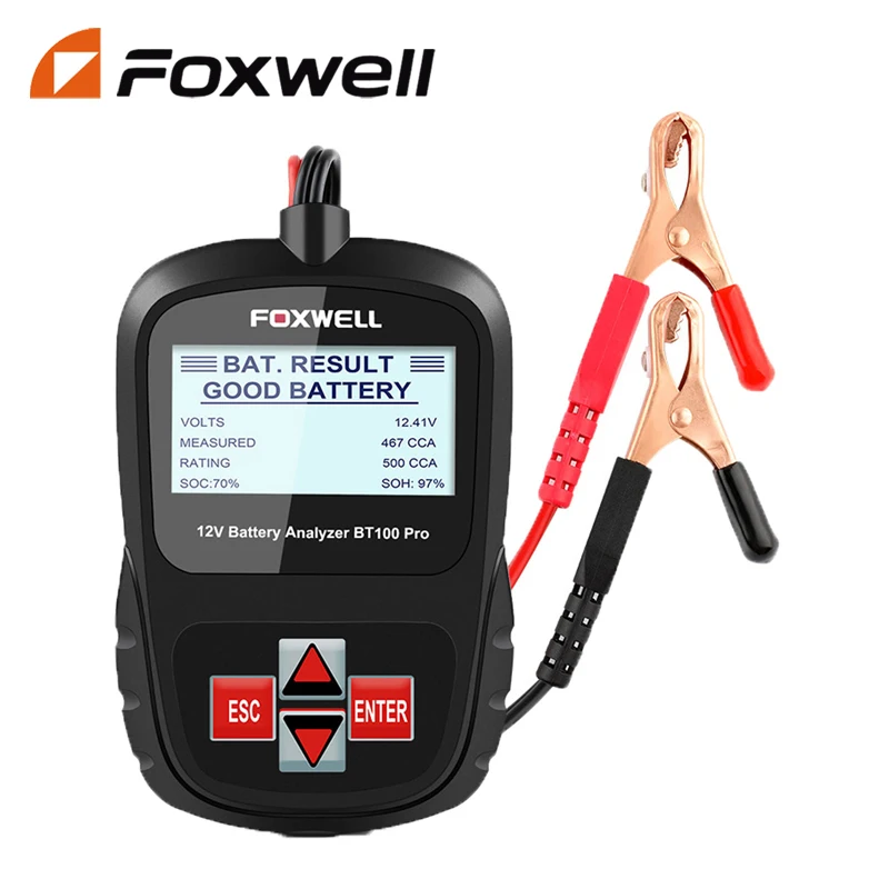 FOXWELL BT100 Pro 12V Car Battery Tester For Flooded AGM GEL 100 to 1100CCA 200AH Battery Health Analyzer Diagnostic Tool