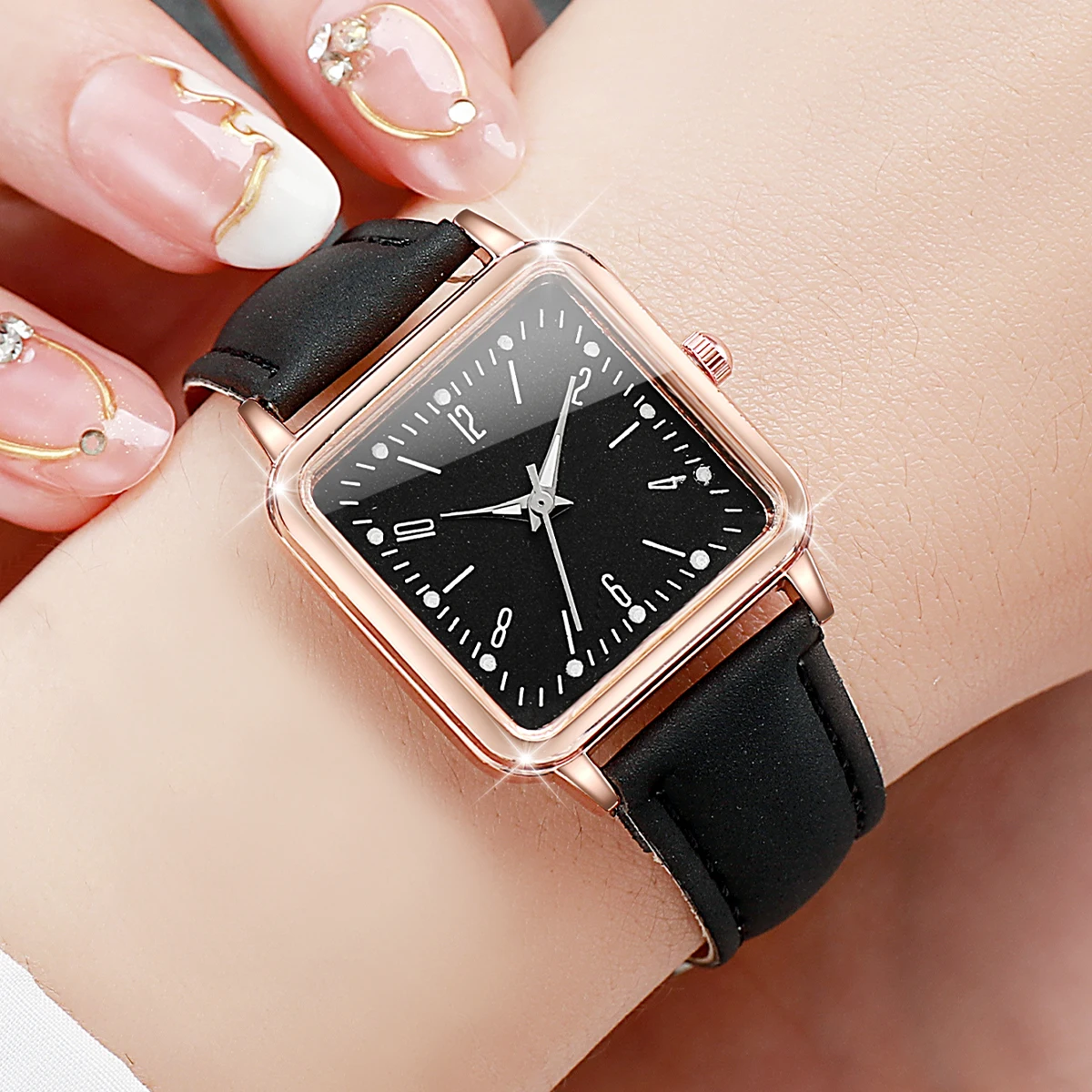 6PCS Women Watches Set Fashion Square Quartz Watch Casual Leather Band Ladies Dress Wristwatches Relogio Feminino（Without Box）